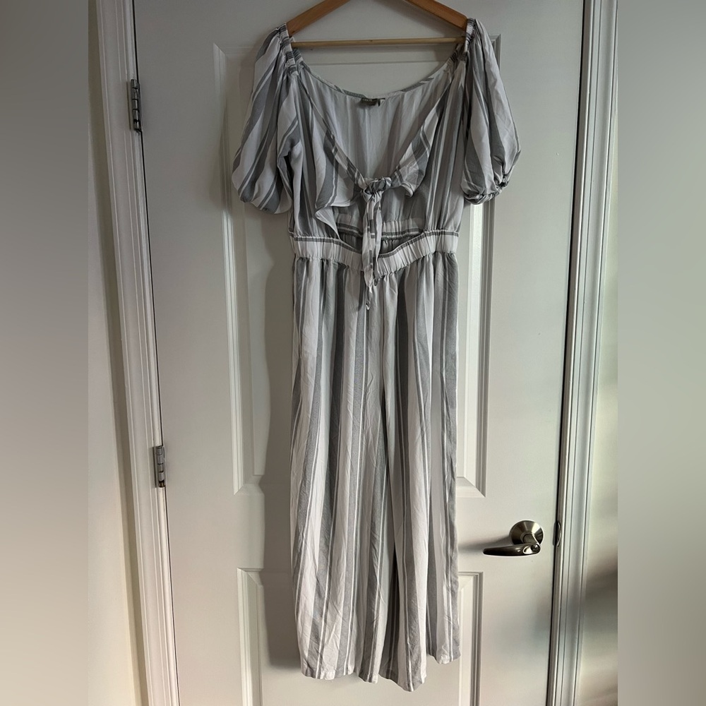 ASOS Light Gray Cotton Striped Jumpsuit